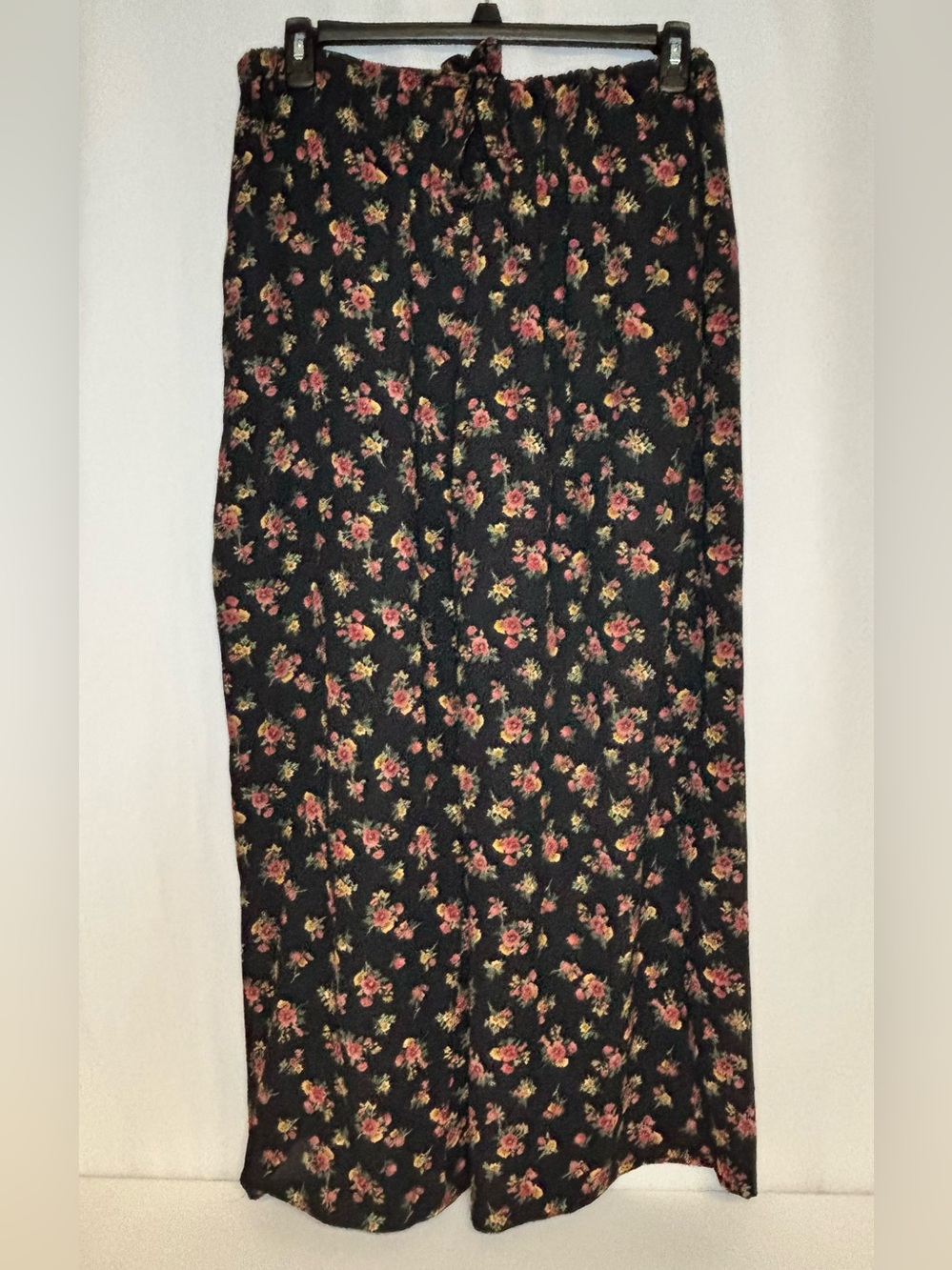 Vintage Express Compagnie Internationale Black Floral Wide Leg Pants L Boho